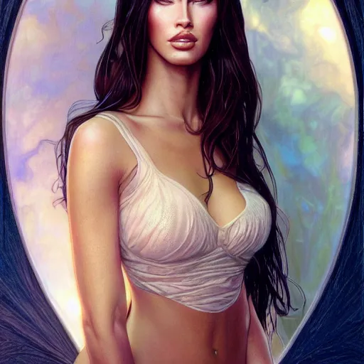 Prompt: portrait of younger Megan Fox, 2008, fantasy, intricate, elegant, highly detailed, digital painting, artstation, concept art, smooth, sharp focus, illustration, art by artgerm and greg rutkowski and alphonse mucha