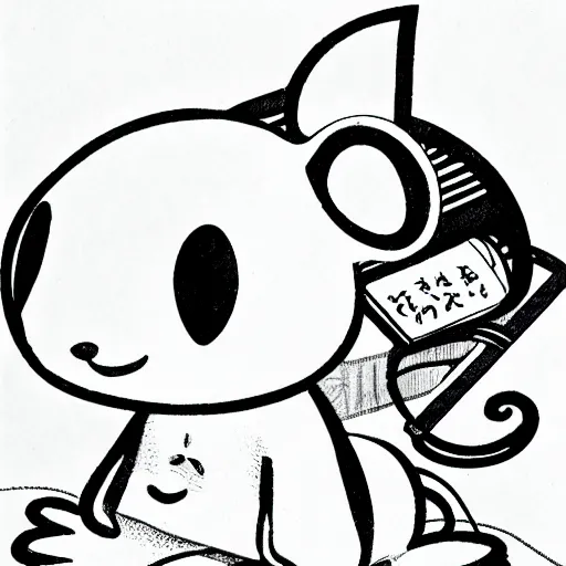 Image similar to mouse, illustrated by mato and ken sugimori, manga, black and white illustration