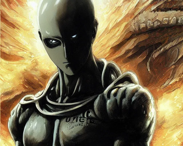 Prompt: one punch man by h. r. giger and greg rutkowski - elden ring