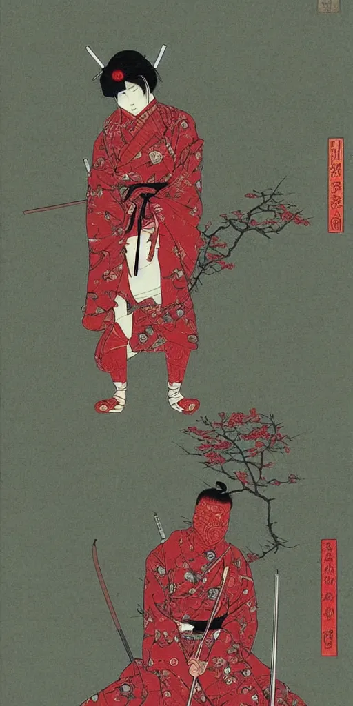 Prompt: screenshot of the red samurai from Takato Yamamoto's book the tale of the red samurai