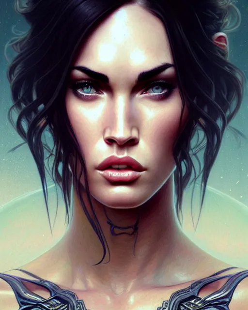 Image similar to portrait of megan fox with angry face expression, intricate, headshot, highly detailed, digital painting, artstation, concept art, sharp focus, cinematic lighting, illustration, art by artgerm and greg rutkowski, alphonse mucha, cgsociety