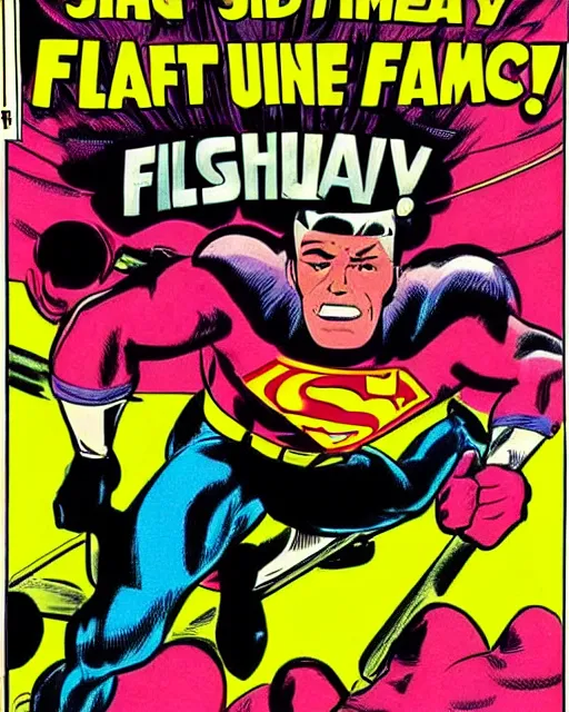 Image similar to cover for a comic book by Jack Kirby about a protagonist with superhuman flatulence