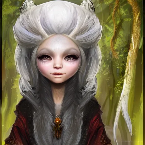 Image similar to a highly detailed portrait of a cute fantasy creature with white hair in a fantasy forest concept art