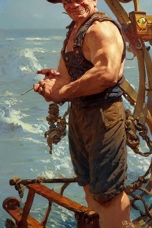 Prompt: popeye the sailor portrait, masculine, intricate, by stanley artgerm lau, greg rutkowski, thomas kindkade, alphonse mucha, loish, norman rockwell