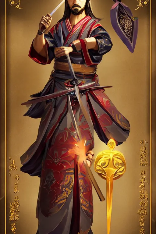 Prompt: A card with description and status of samurai Jesus Christ as a DOTA 2 character holding a Sacred Heart armor and katana, card game, card, trade card game, Artifact Dota2, by Stanley Artgerm Lau, WLOP, Rossdraws, James Jean, Andrei Riabovitchev, Marc Simonetti, Yoshitaka Amano, ArtStation, CGSociety,