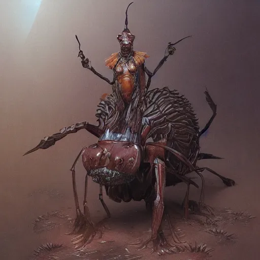Prompt: A painting of an anthropomorphic ant queen standing on her hind legs formian pathfinder, digital art 4k unsettling, Wayne Barlowe Greg Rutkowski