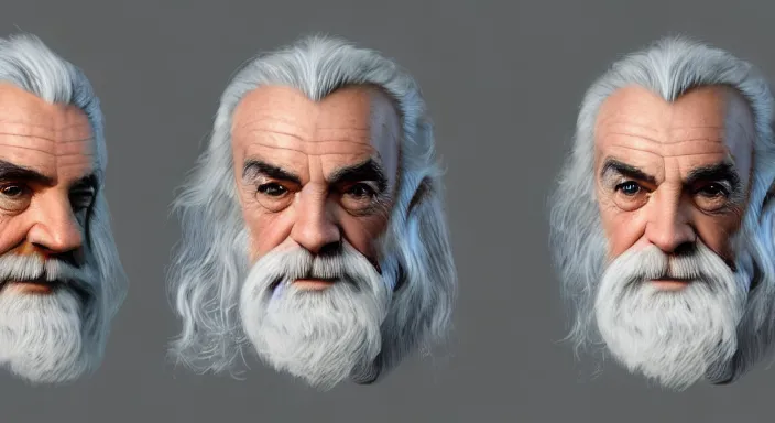 Image similar to sean connery as gandalf, award winning character art, by various concept artists, hyperrealistic face, photorealistic render