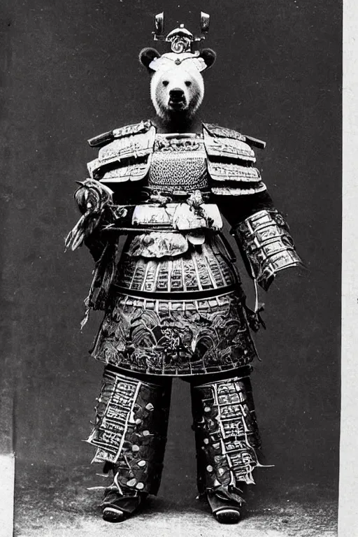 Image similar to “ grizzly bear in full ornate samurai armour, 1 9 0 0 ’ s photo ”