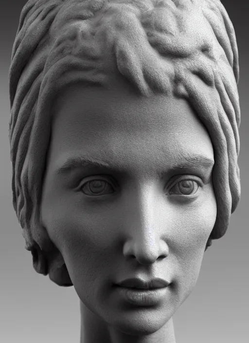 Image similar to 3D resin miniature sculpture by Jean-Baptiste Carpeaux, woman, prefect symmetrical face, academic art, realistic, 8K, Introduction factory photo, Hyperrealism. Subsurface scattering, raytracing, Octane Render, Zbrush, simple background