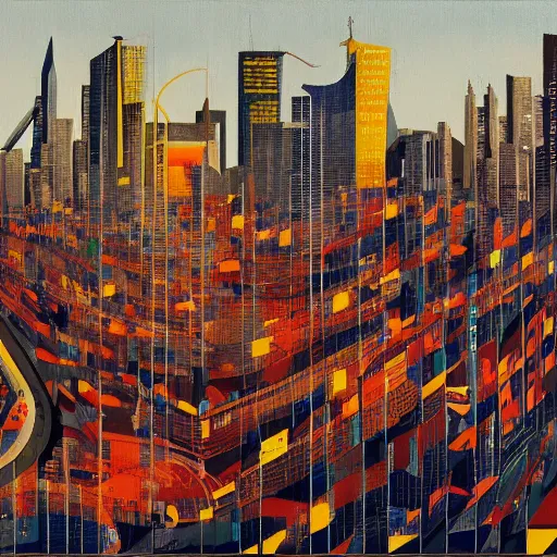 Image similar to futuristic santiago of chile skyline with life based on public transportation, oil on canvas by wes anderson and raoul ruiz and dave mckean