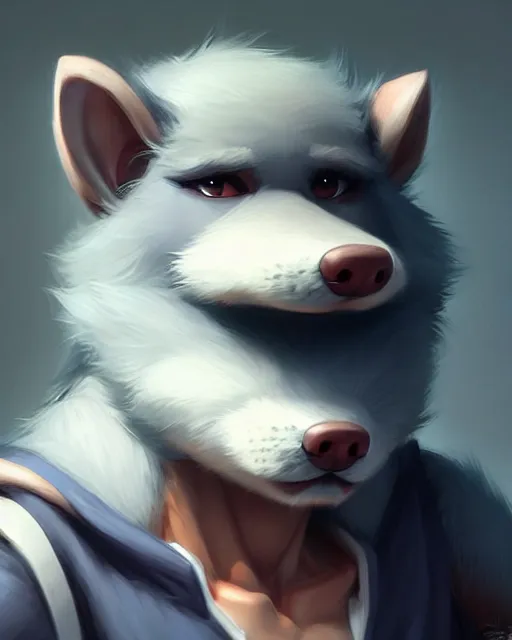 Image similar to character concept art of a cute male anthropomorphic furry | | adorable snout, key visual, realistic shaded perfect face, fine details by stanley artgerm lau, wlop, rossdraws, james jean, andrei riabovitchev, marc simonetti, and sakimichan, trending on weasyl