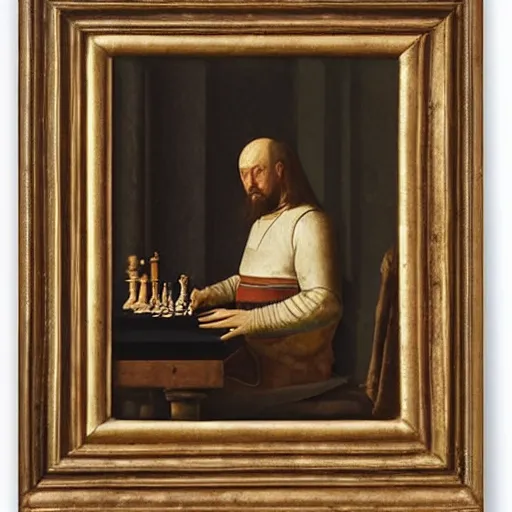 Image similar to portrait of a medieval King playing chess by George Stubbs, renaissance painting, oild painting, old master