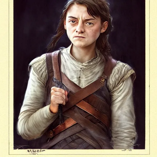 Image similar to portrait of shopie turner as arya stark, by jean - baptiste monge