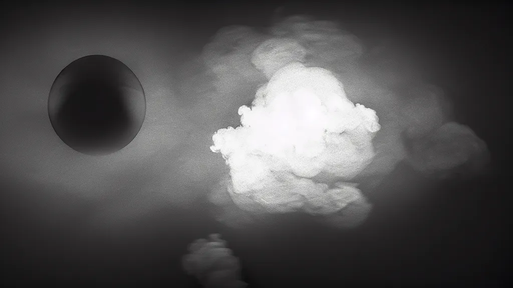 Prompt: smoke flows out of a black sphere in the sky above the city, fog, volumetric lighting, mystique, atmospheric, sharp focus, ultra detailed, noir art house, 4 k, cinematic, 3 5 mm