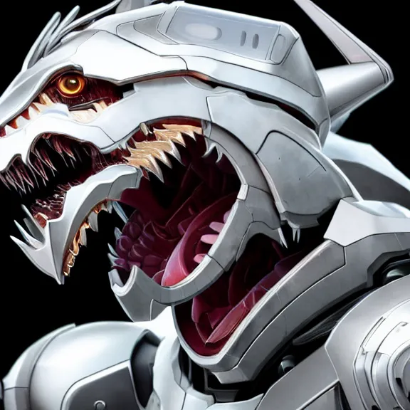 Image similar to close up headshot of a cute beautiful stunning anthropomorphic female robot dragon, with sleek silver metal armor, glowing OLED visor, facing the camera, high quality maw open and about to eat you, pov in front of the maw, the open maw being detailed and soft and warm looking, highly detailed digital art, furry art, anthro art, sci fi, warframe art, destiny art, high quality, 3D realistic, dragon mawshot, maw art, furry mawshot, macro art, dragon art, Furaffinity, Deviantart Eka's Portal