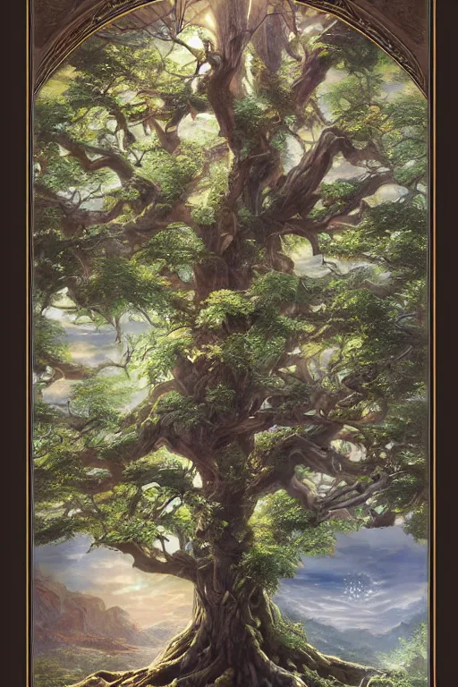 Image similar to tree of life, four seasons, volymetric light, highly detailed matte painting by noriyoshi ohrai, by charlie bowater, by mark brooks