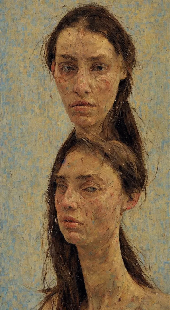 Image similar to portrait of a long faced woman, Denis Sarazhin, oil on canvas