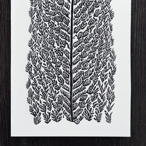 Prompt: block print, aesthetic, botanical art, boho, black ink on white paper