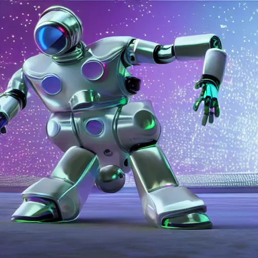 Image similar to 3 d rendered movie still pearlescent robot kitten robots quadruped in epic outer space battles and disco dance contests on saturn. science fiction, blockbuster movie, dystopian future, computer - animated science fiction film, space odyssey, imax, 7 0 mm, 4 k