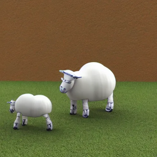 Image similar to robot sheep fighting, realistic, 3 d