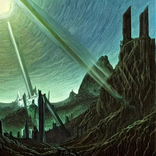 Image similar to minas morgul detailed oil on canvas in the style of Caspar david Friedrich, very detailed, intricate,