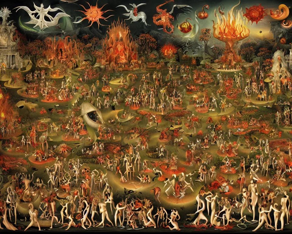 Prompt: garden of eternal delights hell by hieronymus bosh