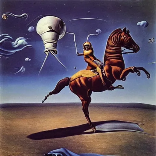 Prompt: a horse riding an astronaut, style of surrealism, salvador dali