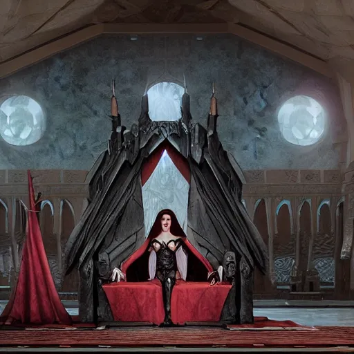 Prompt: reaper queen in her throne room, detailed 3d matte painting, cinematic