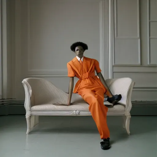 Image similar to realistic photoshooting for a new balenciaga lookbook, color film photography, portrait of a beautiful woman, by photo in style of tyler mitchell, wes anderson, julia hetta, tim walker, petra collins, 3 5 mm,