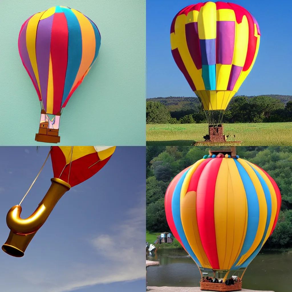 Prompt: hot air balloon shaped like a saxophone