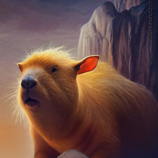 Image similar to capybara surrounded by sacred geometry made from elven architecture, gorgeous, powerful, cinematic, beautifully lit, by artgerm, by karol bak, 3 d, trending on artstation, octane render