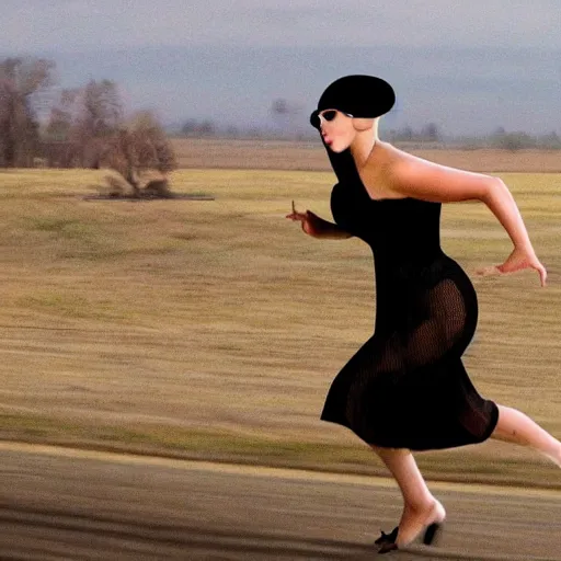 Image similar to lady gaga running away from amish mob