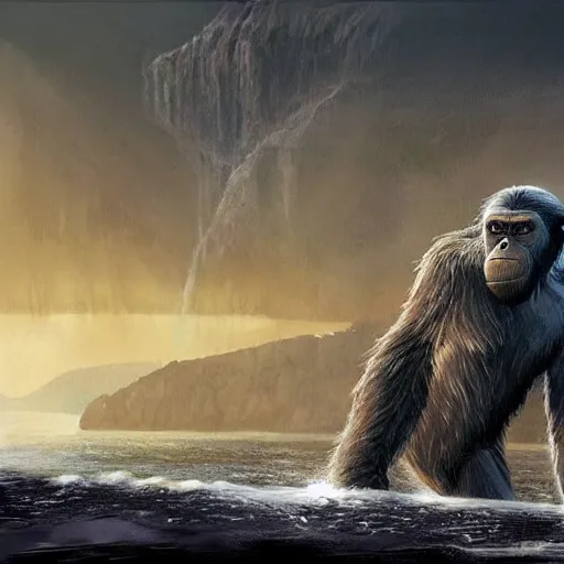 Image similar to planet of the apes meets king kong detailed concept art