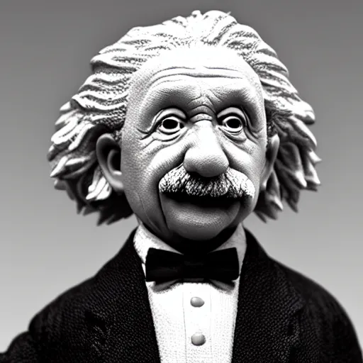 Prompt: ultra realistic and intricate detailed photograph of mini Albert Einstein toy in a tuxedo, innovation, bright modern style, artstation, unreal render, depth of field, ambient lighting, award winning, stunning