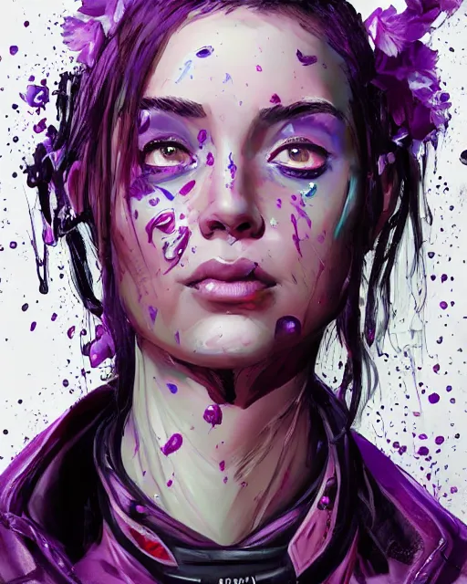 Image similar to an epic fantastic realism comic book style portrait painting of a purple - eyed girl, cherry blossom rain everywhere, apex legends,