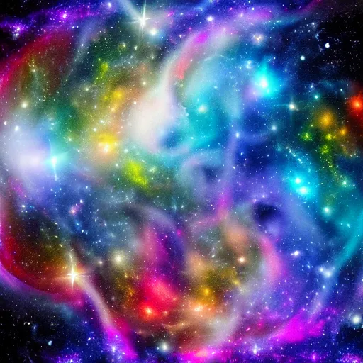 Prompt: large space dreamscape with galaxies and swirling colors of space dust, exploding stars, black holes, planets,