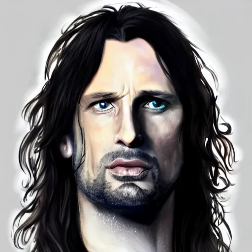 Prompt: Liv Tyler as Aragorn, clean shaven, trending on artstation, grim