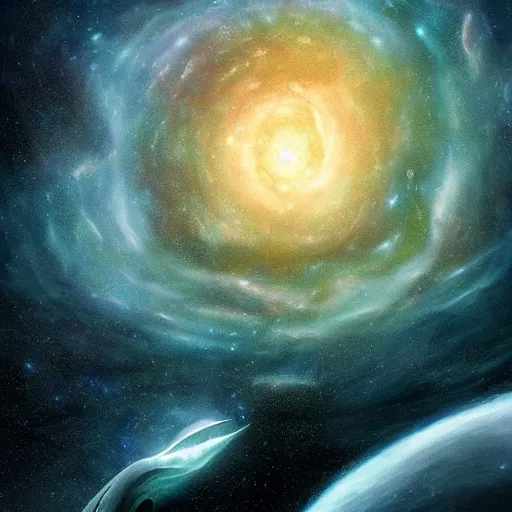 Prompt: i left the horizon curled and frozen still the tilting of the hourglass with all this time to kill, wondrous 4 k digital photo of a whale - like space leviathan, swirling luminous gouache nebula background, bryan skerry, douglas hoffman, bob eggleton, ultra detailed, behance contest winner, sharp focus, official art, super cool!!!