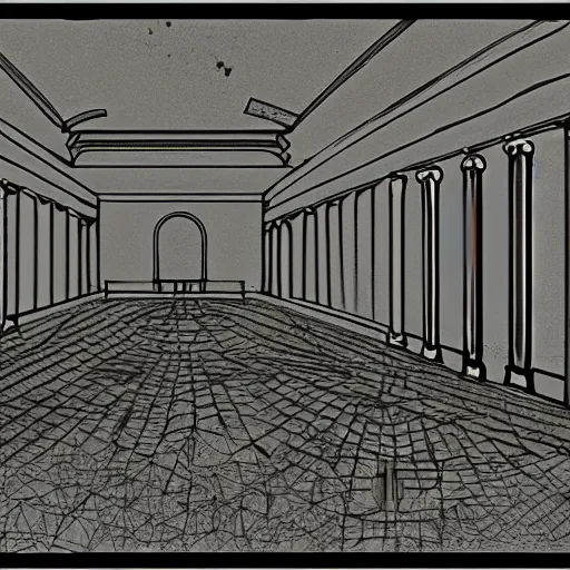 Prompt: an empty liminal space, eerie and unsettling, the backrooms, mspaint. crude. low quality low - res, grainy. poorly rated, architectural concept art by fred