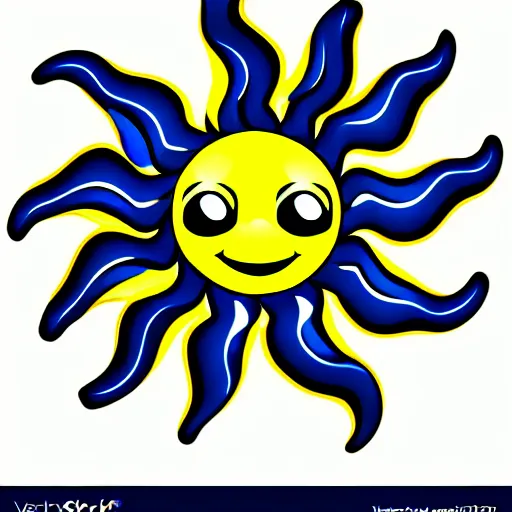 Image similar to a sun cute sun smiling with one tooth vector logo in color scheme black and blue