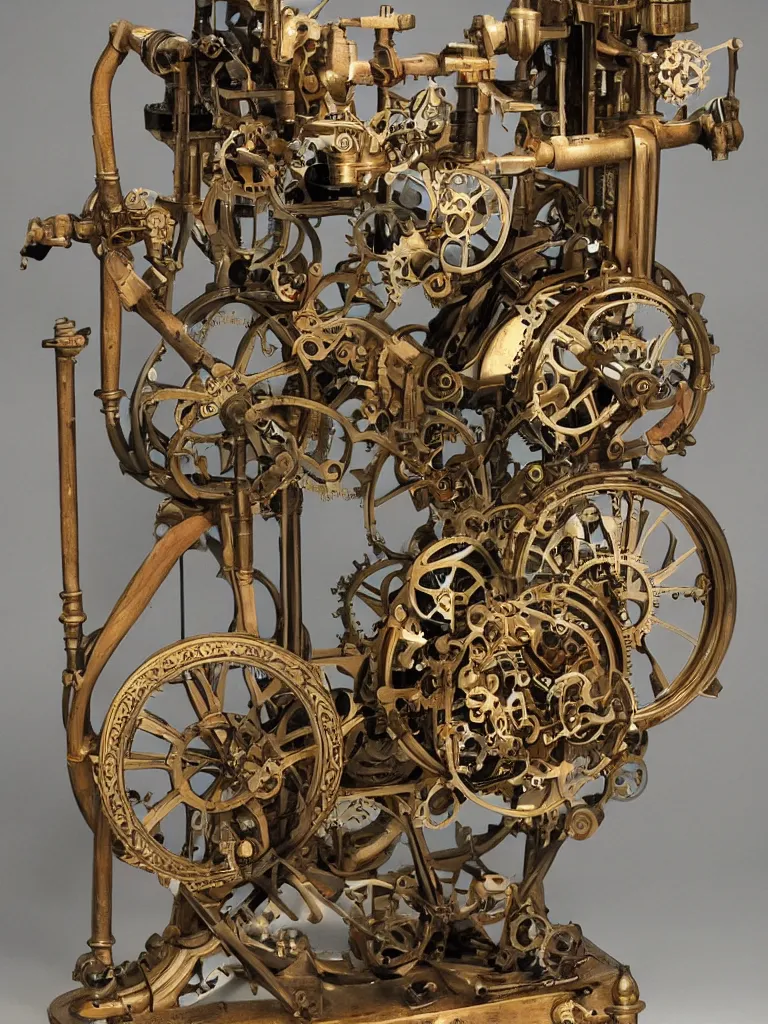 Prompt: a complex steampunk device, victorian art nouveau mechanics,