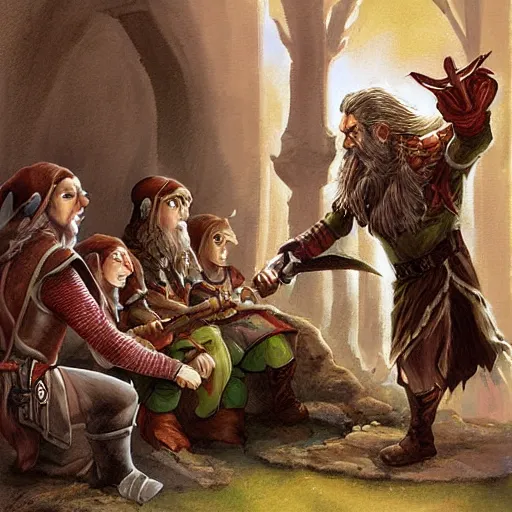 Prompt: elf meeting a dwarf by rob rey dungeons and dragons