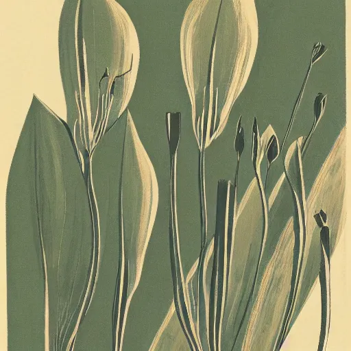 Prompt: Rubrum Lillies, Midcentury Modern, Illustration