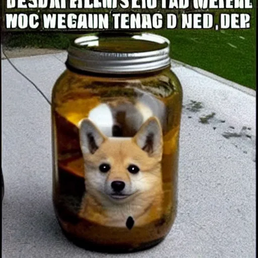 Image similar to doge trapped in mason jar funny meme