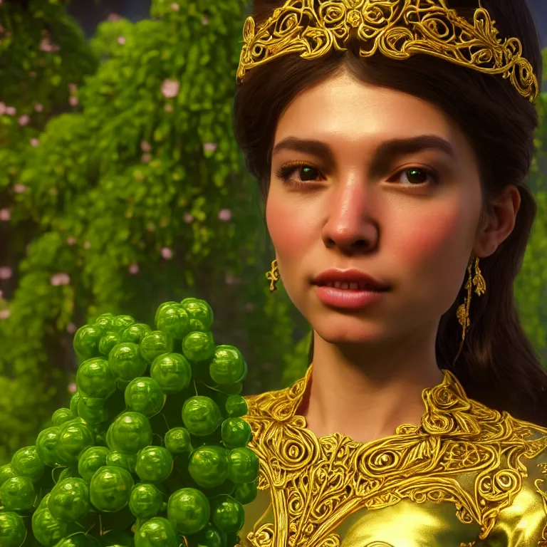 Image similar to princess of vines with a clear skin, ornate 8 k gorgeous intricate gold detailed unreal engine rendered