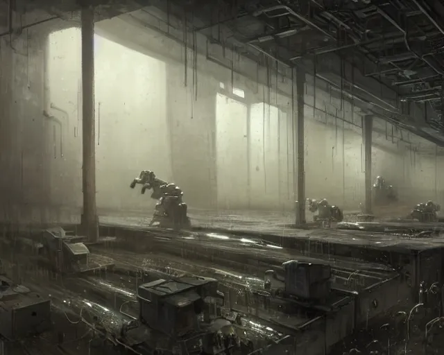 Image similar to gloomy ruined server room in datacenter robot automata rusty steel robot knight colossus welder pacing fixing mono eyed, sharp focus, emitting diodes, smoke, artillery, sparks, racks, system unit, motherboard, by pascal blanche rutkowski repin artstation hyperrealism painting concept art of detailed character design matte painting, 4 k resolution blade runner