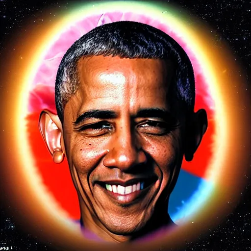 Prompt: a prism with Barack Obama’s face on it floating through space, image from the Hubble Space Telescope