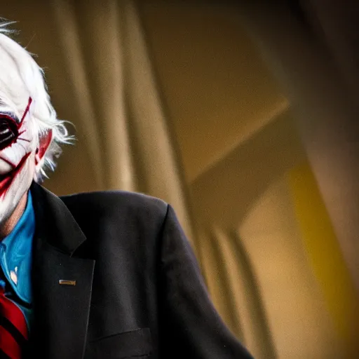 Image similar to stunning awe inspiring bernie sanders dressed as the joker movie still 8 k hdr atmospheric lighting