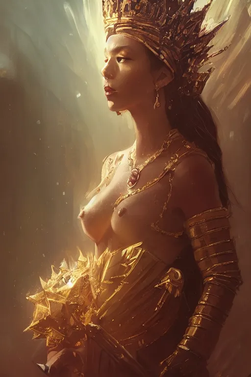 Prompt: a fancy portrait of a great queen by Greg Rutkowski, Sung Choi, Mitchell Mohrhauser, Maciej Kuciara, Johnson Ting, Maxim Verehin, Peter Konig, final fantasy , mythical, 8k photorealistic, cinematic lighting, HD, high details, atmospheric,