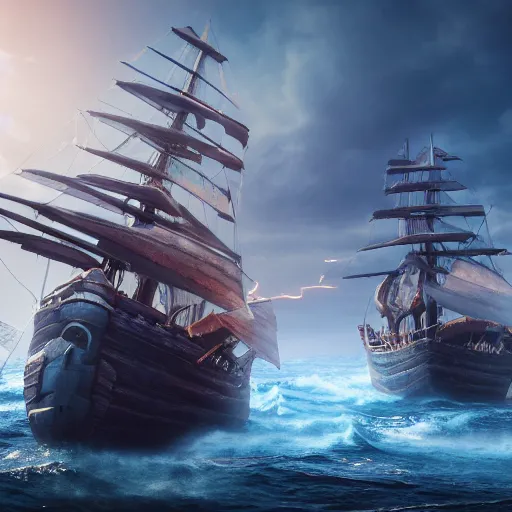 Image similar to ancient ship battle, highly detailed, photorealistic portrait, bright studio setting, studio lighting, crisp quality and light reflections, unreal engine 5 quality render